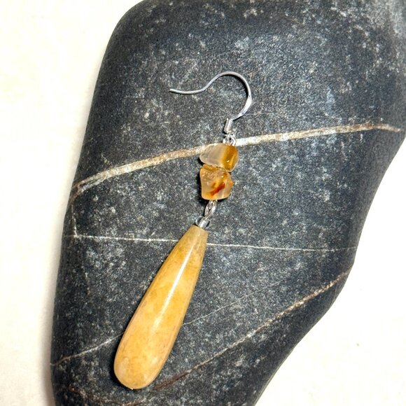 2/$20, Orange Yellow Aventurine Drop Earrings, Sterling Silver Hooks + Gemstone - Picture 6 of 10
